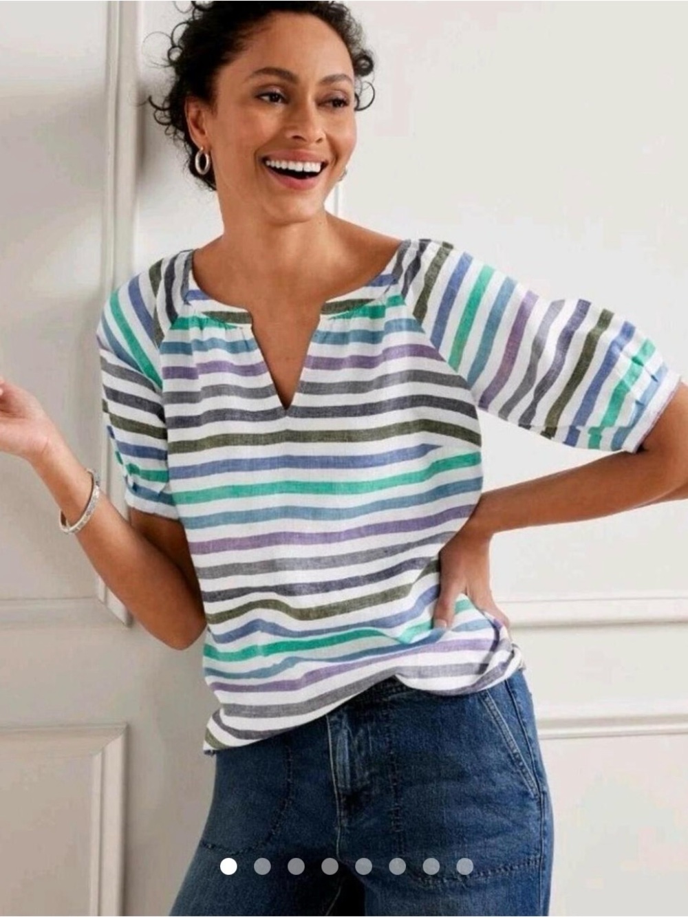 TALBOTS LINEN POPOVER - ROCKPORT STRIPE size XL
